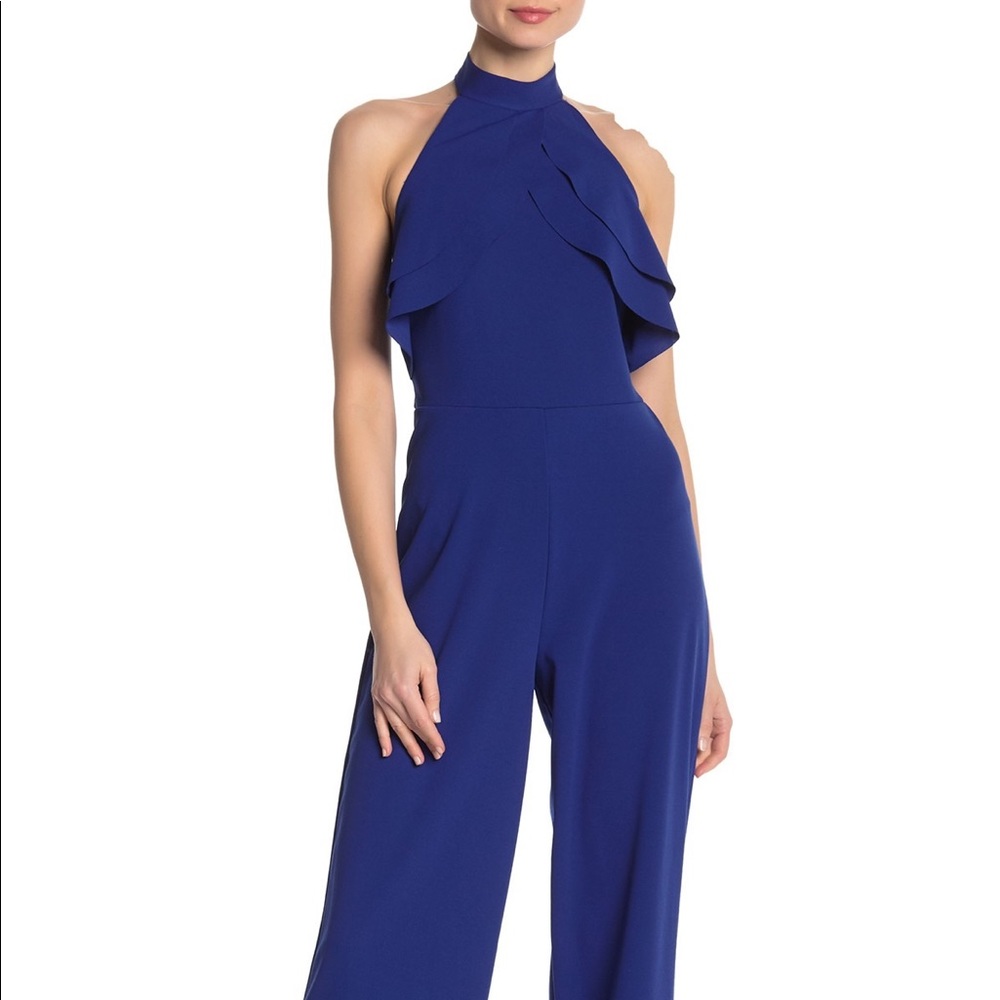 Bebe Navy Ruffle Top Jumpsuit